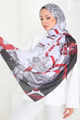 Kemerli Çiçek Bahçesi Serisi Pamuk Şal Bordo - 27858-BORDO - 2