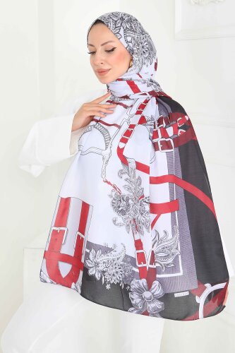 Kemerli Çiçek Bahçesi Serisi Pamuk Şal Bordo - 27858-BORDO - 3