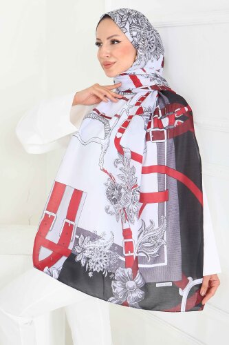 Kemerli Çiçek Bahçesi Serisi Pamuk Şal Bordo - 27858-BORDO