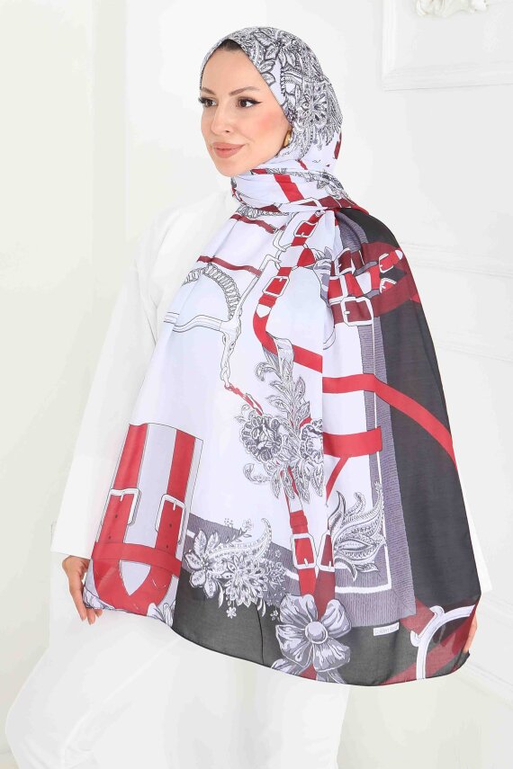 Kemerli Çiçek Bahçesi Serisi Pamuk Şal Bordo - 27858-BORDO - 4