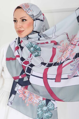 Kemerli Çiçek Bahçesi Serisi Pamuk Şal Mint - 27858-MINT