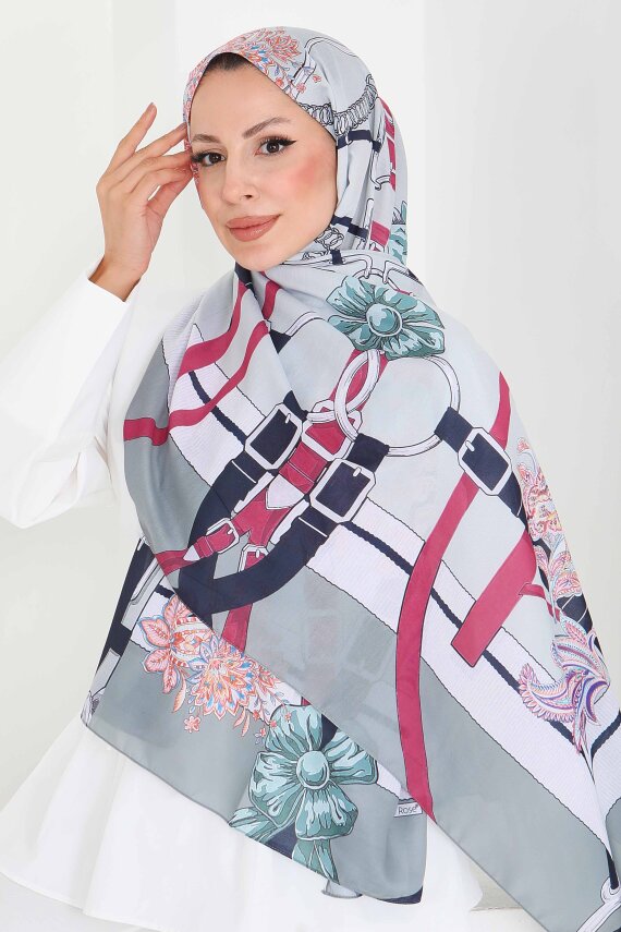 Kemerli Çiçek Bahçesi Serisi Pamuk Şal Mint - 27858-MINT - 2