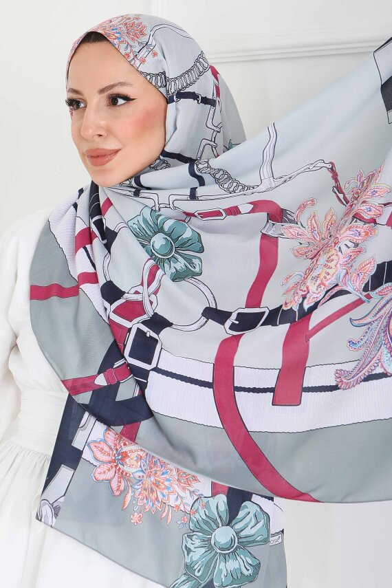 Kemerli Çiçek Bahçesi Serisi Pamuk Şal Mint - 27858-MINT - 1