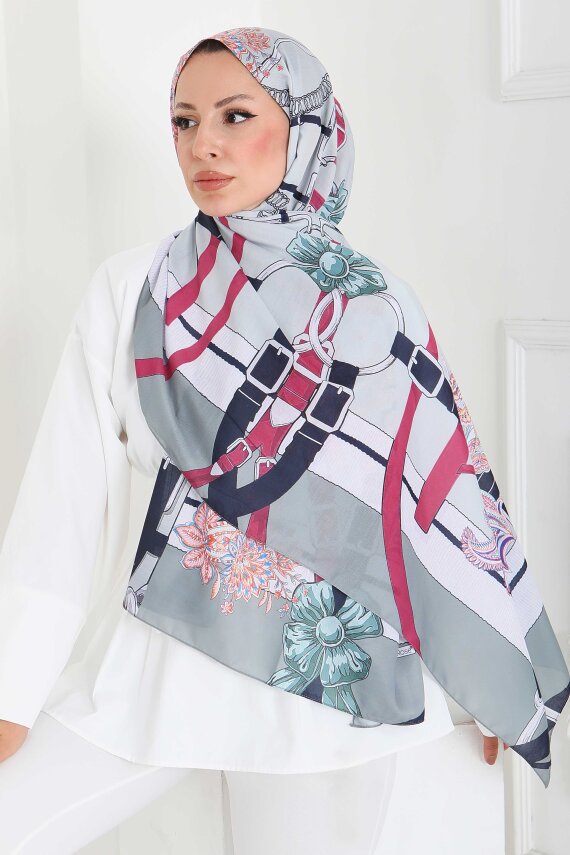 Kemerli Çiçek Bahçesi Serisi Pamuk Şal Mint - 27858-MINT - 3