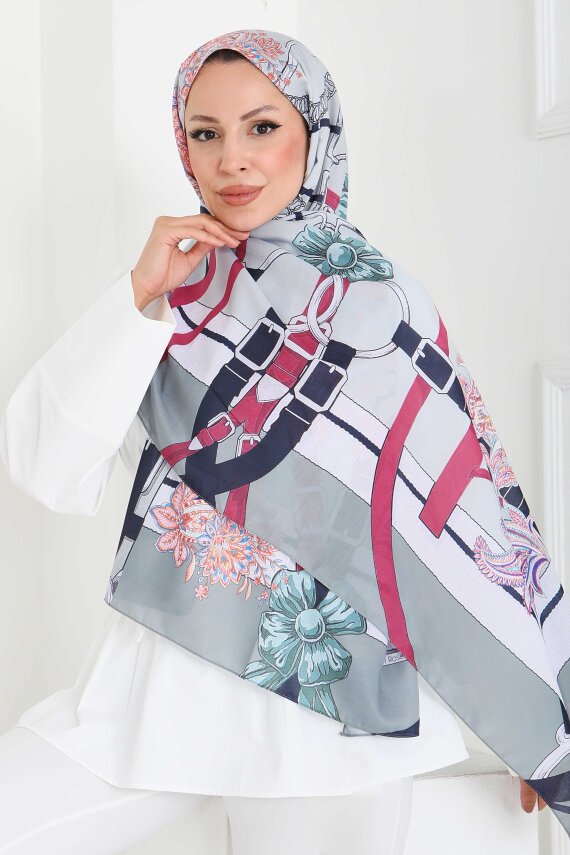 Kemerli Çiçek Bahçesi Serisi Pamuk Şal Mint - 27858-MINT - 4