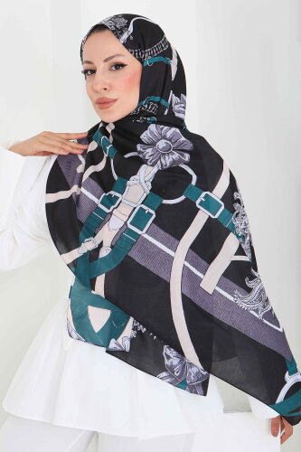 Kemerli Çiçek Bahçesi Serisi Pamuk Şal Petrol - 27858-PETROL - 2