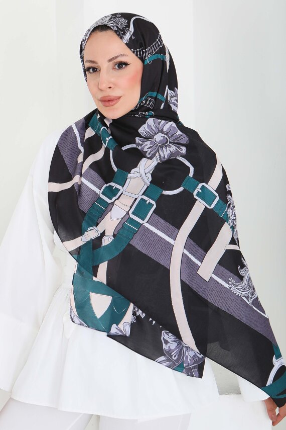 Kemerli Çiçek Bahçesi Serisi Pamuk Şal Petrol - 27858-PETROL - 3