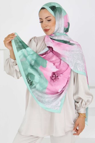 Kıraş Büyük Çiçek Desenli Şal Açik Haki - 27621