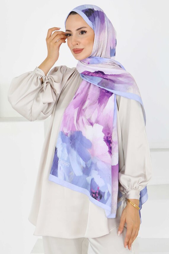 Kıraş Büyük Çiçek Desenli Şal Bebe Mavi - 27621 - 1
