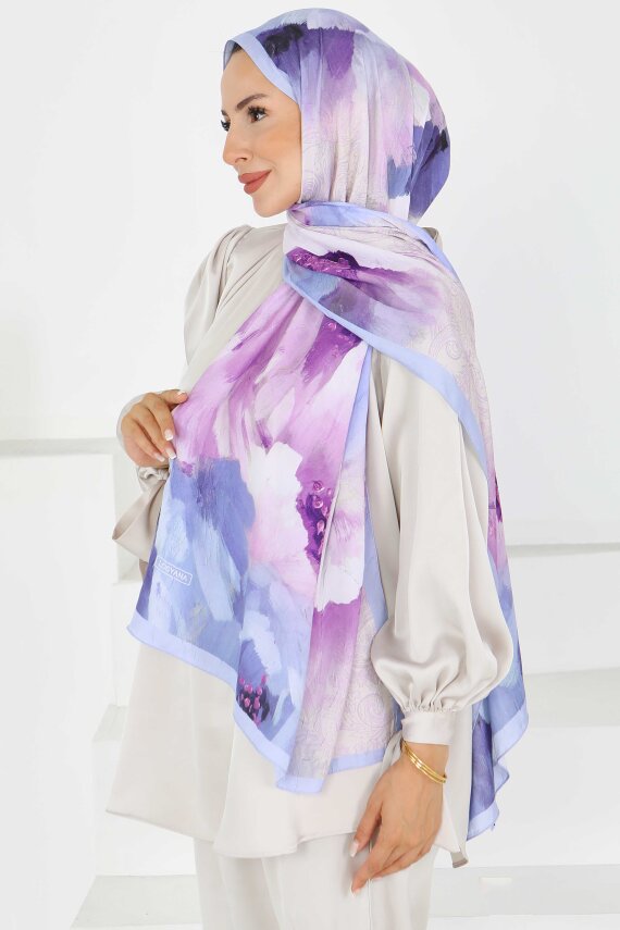 Kıraş Büyük Çiçek Desenli Şal Bebe Mavi - 27621 - 2