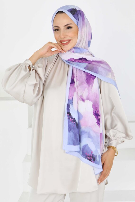 Kıraş Büyük Çiçek Desenli Şal Bebe Mavi - 27621 - 3