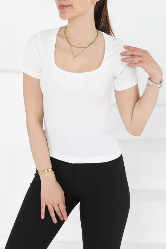 Kısa Kollu Bluz Beyaz - 27235 - 1