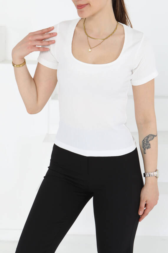 Kısa Kollu Bluz Beyaz - 27235 - 2