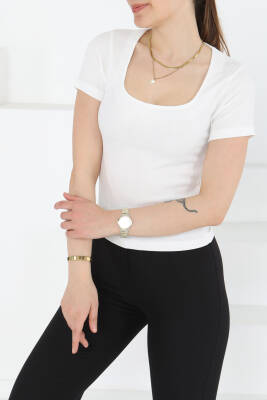 Kısa Kollu Bluz Beyaz - 27235 - 4