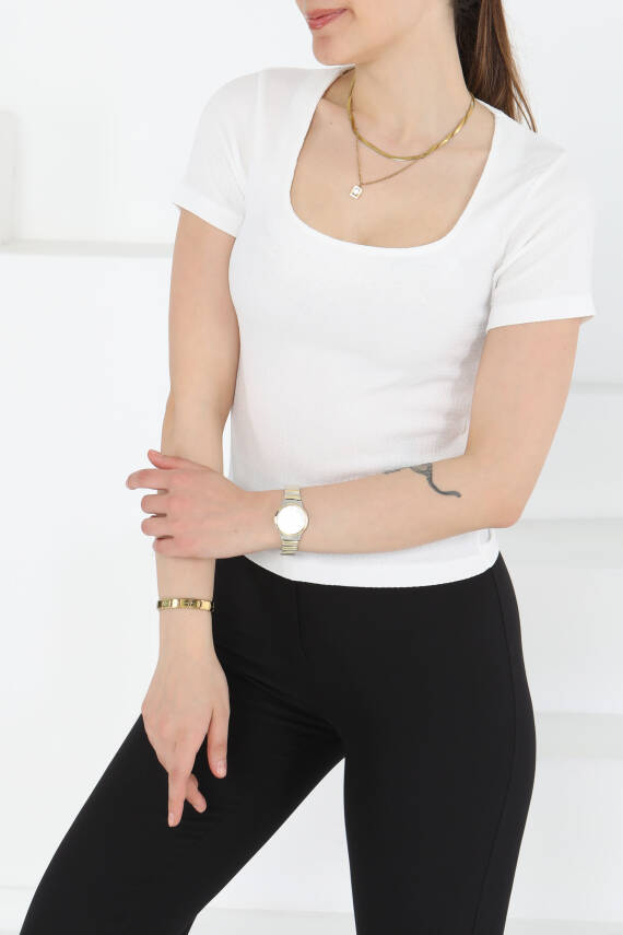 Kısa Kollu Bluz Beyaz - 27235 - 4