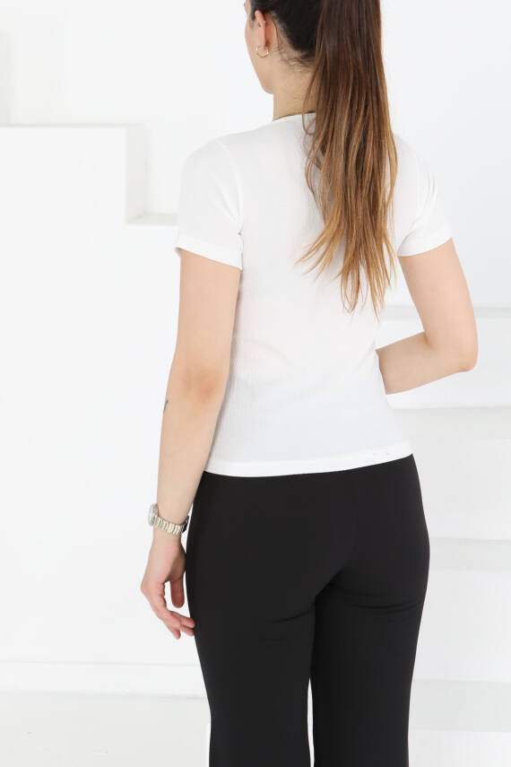 Kısa Kollu Bluz Beyaz - 27235 - 5