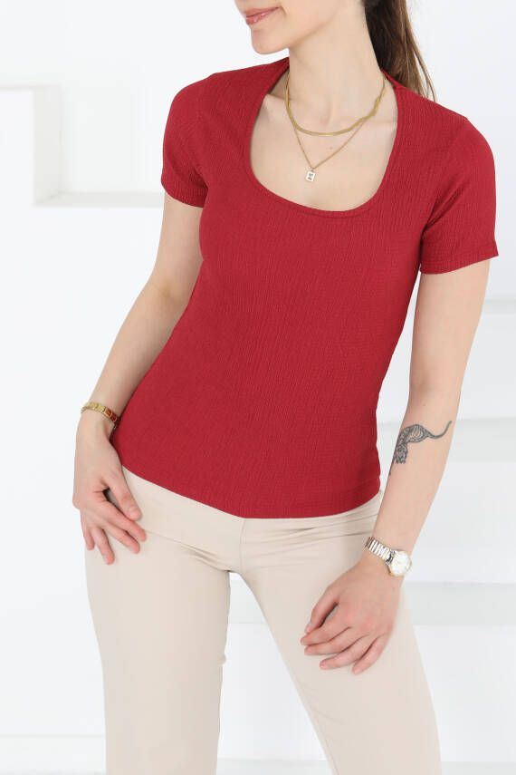 Kısa Kollu Bluz Bordo - 27235 - 3