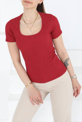 Kısa Kollu Bluz Bordo - 27235 - 4