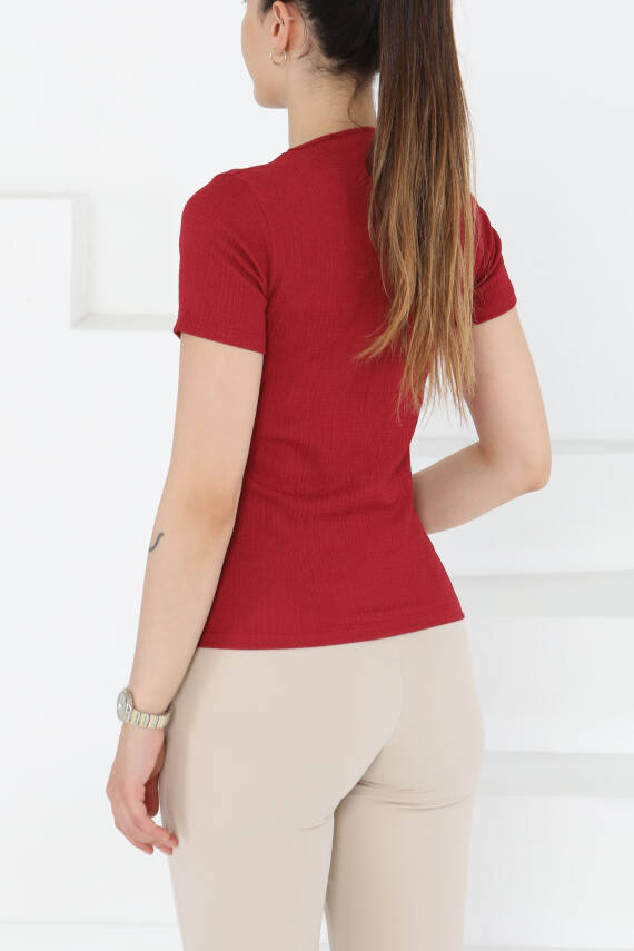 Kısa Kollu Bluz Bordo - 27235 - 5