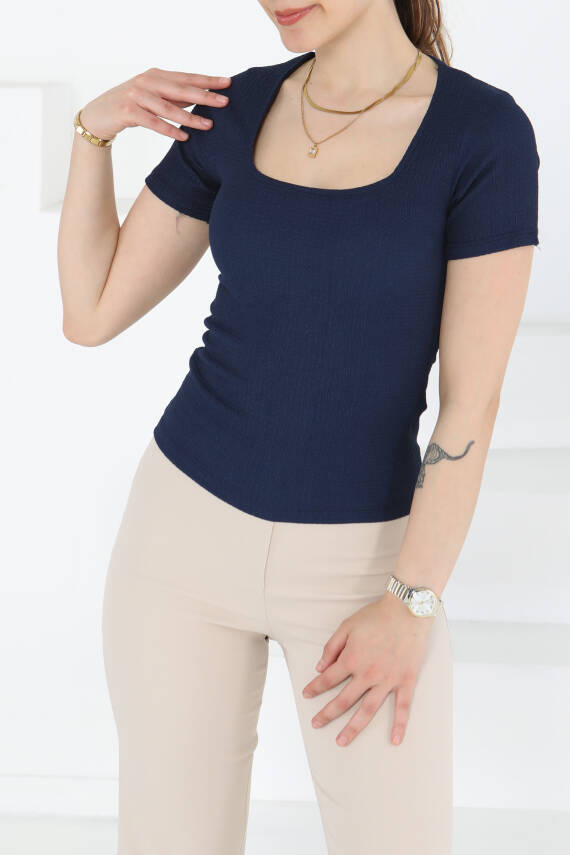 Kısa Kollu Bluz Lacivert - 27235 - 1