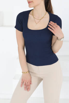 Kısa Kollu Bluz Lacivert - 27235 - 4
