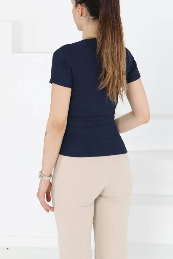 Kısa Kollu Bluz Lacivert - 27235 - 5