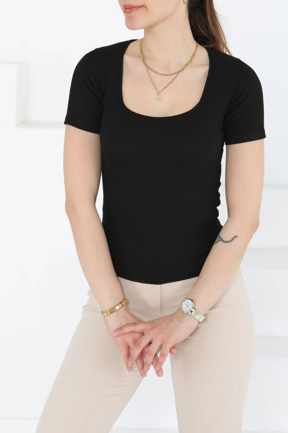 Kısa Kollu Bluz Siyah - 27235 - 3