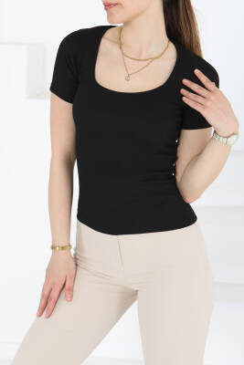 Kısa Kollu Bluz Siyah - 27235 - 4