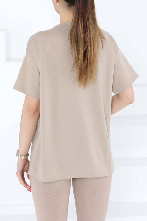 Kısa Kollu T-Şhirt Bej - 27140 - 5