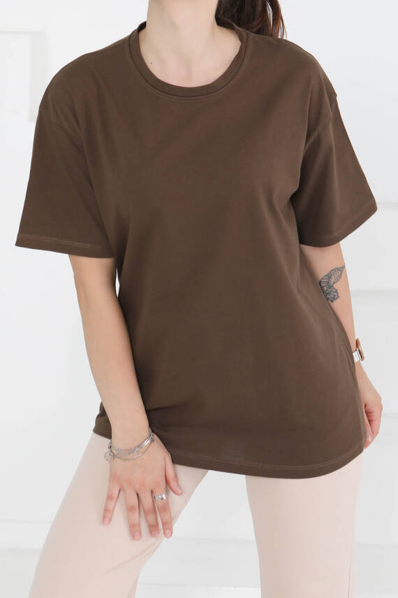 Kısa Kollu T-Şhirt Kahve - 27346 - 1