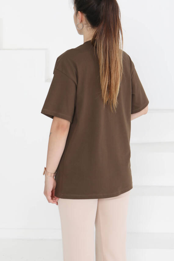 Kısa Kollu T-Şhirt Kahve - 27346 - 4