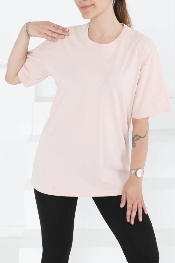 Kısa Kollu T-Şhirt Pudra - 27346 - 2