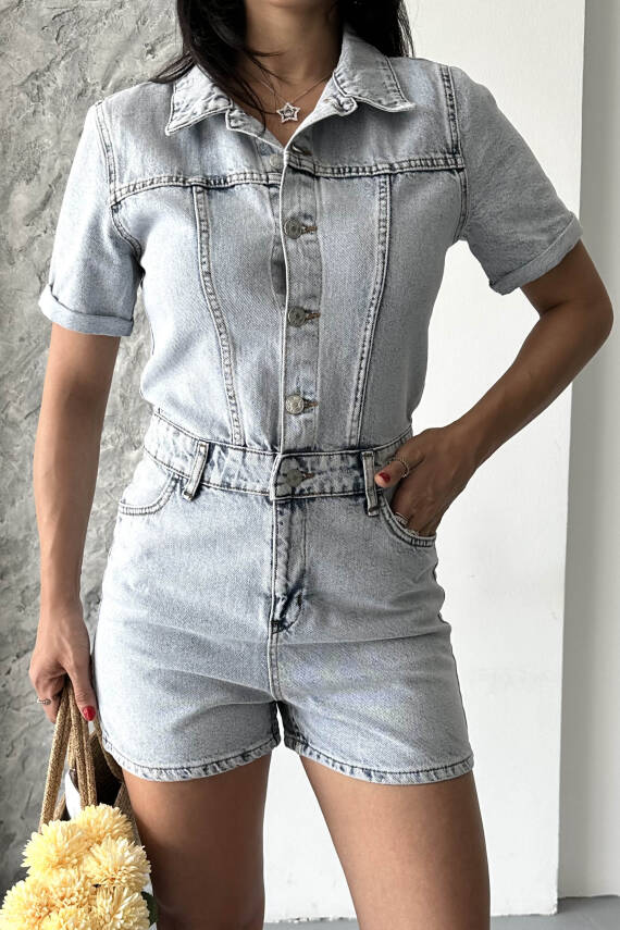 Kısa Şortlu Salopet Buz Mavi - 27295 - 5