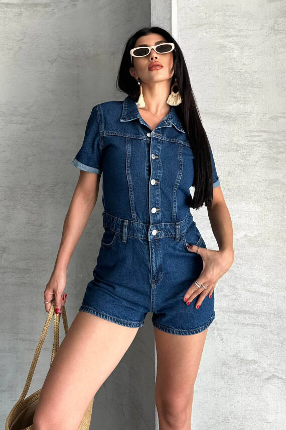 Kısa Şortlu Salopet Koyu Mavi - 27295 - 1
