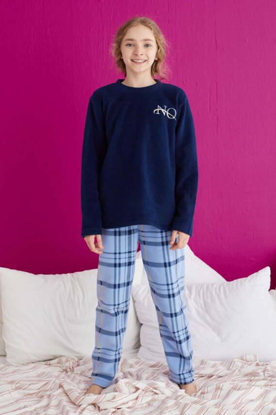 Kız Çocuk Bebe Mavi Pijama Takımı - 23928 - 1