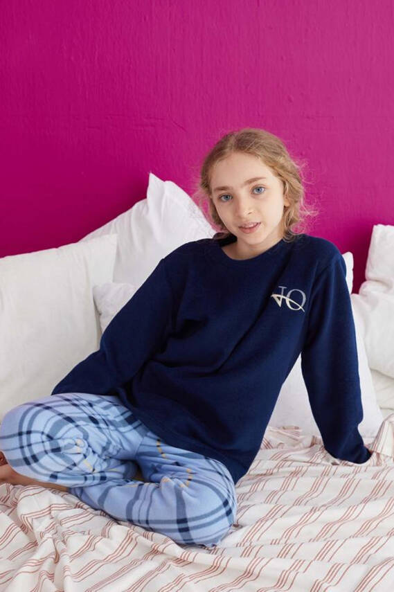 Kız Çocuk Bebe Mavi Pijama Takımı - 23928 - 2
