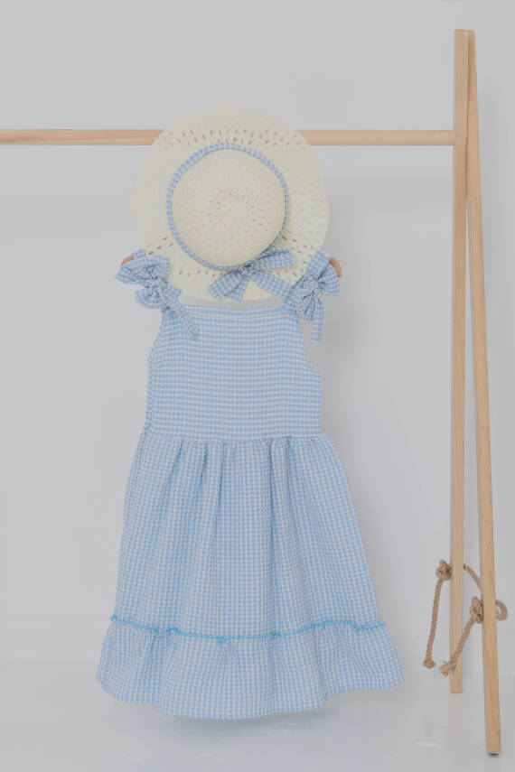 Kız Çocuk Bebe Mavi Şapkalı Elbise - 27050 - 1