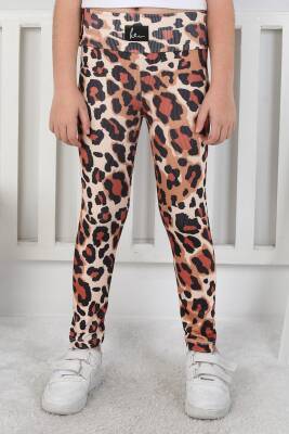 Kız Çocuk Bej Leopar Desenli Tayt - 26797 - 1