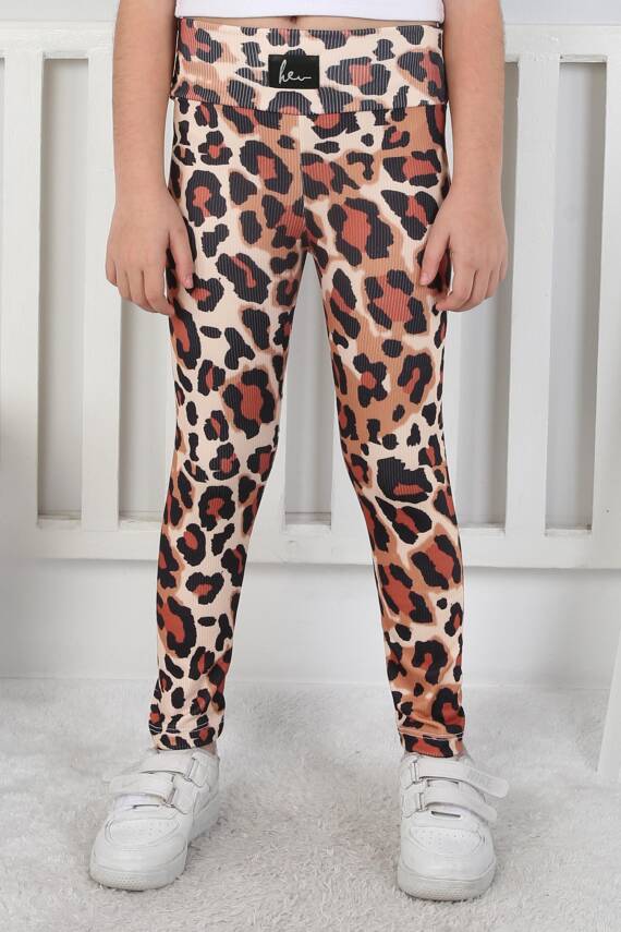 Kız Çocuk Bej Leopar Desenli Tayt - 26797 - 1