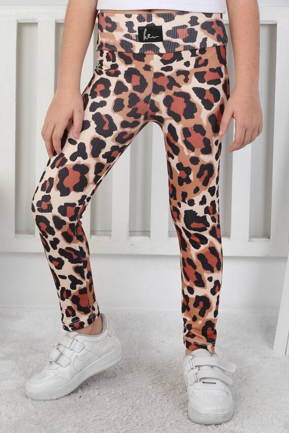 Kız Çocuk Bej Leopar Desenli Tayt - 26797 - 2