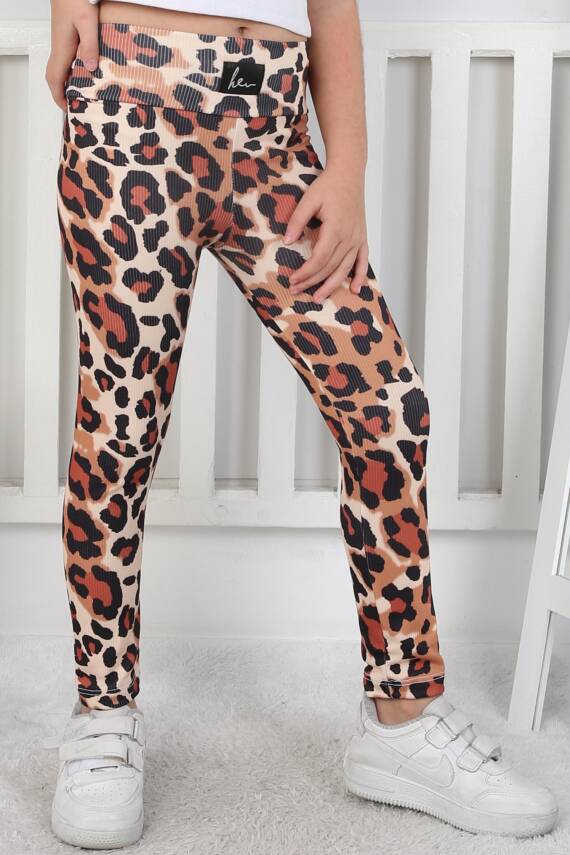 Kız Çocuk Bej Leopar Desenli Tayt - 26797 - 3