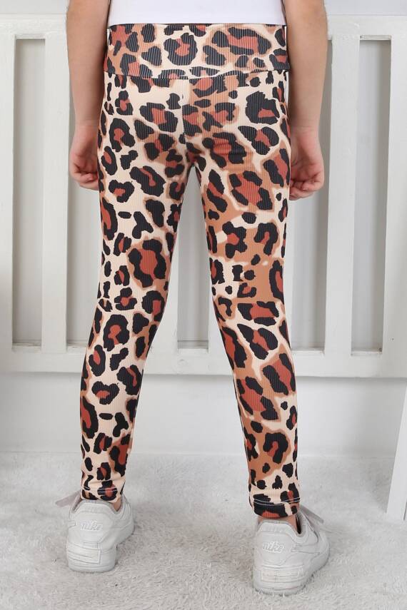 Kız Çocuk Bej Leopar Desenli Tayt - 26797 - 4