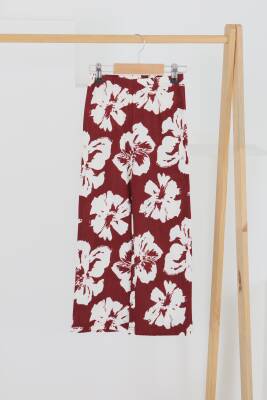 Kız Çocuk Bordo Desenli Pantolon - 27305 