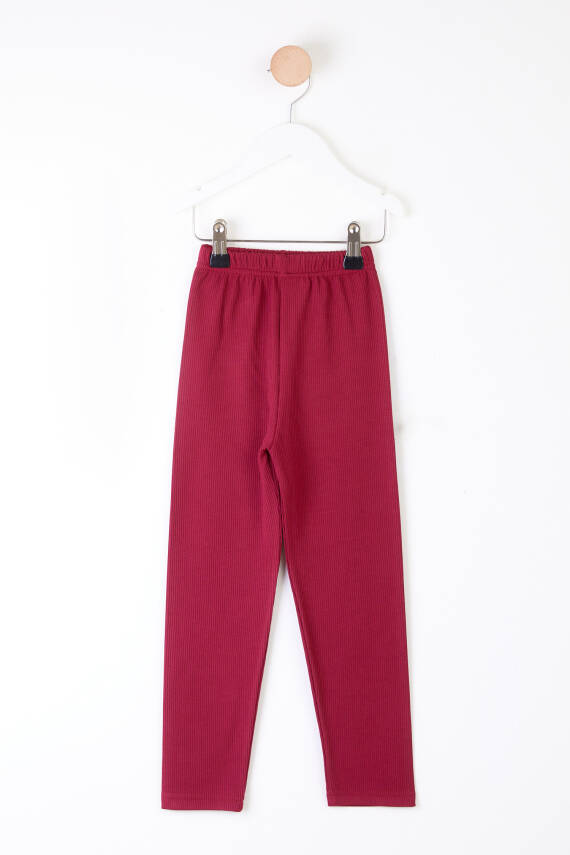 Kız Çocuk Bordo Fitilli Tayt - 26089 - 1