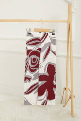 Kız Çocuk Bordo Kız Çocuk Desenli Beli Lastikli Pantolon - 26821 