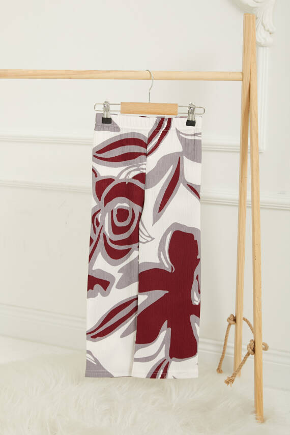 Kız Çocuk Bordo Kız Çocuk Desenli Beli Lastikli Pantolon - 26821 - 1
