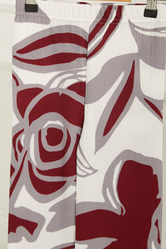 Kız Çocuk Bordo Kız Çocuk Desenli Beli Lastikli Pantolon - 26821 - 2