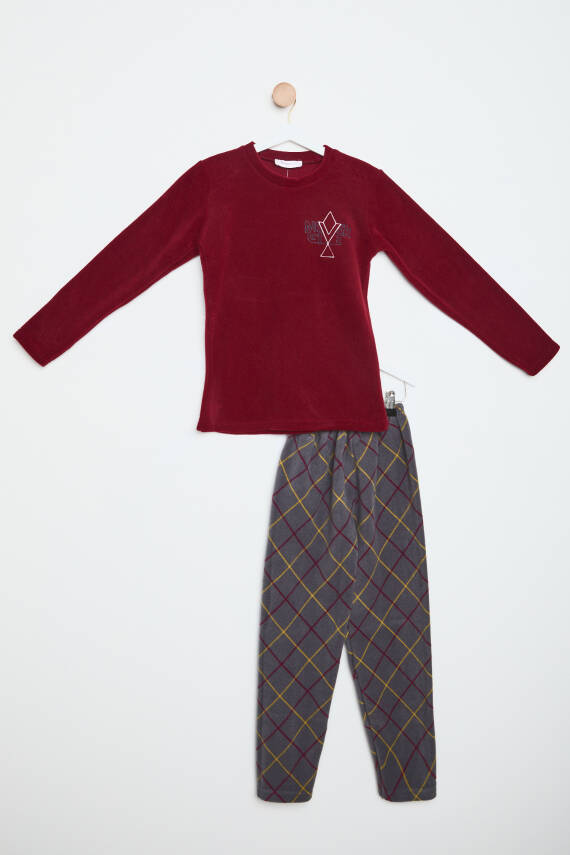 Kız Çocuk Bordo Pijama Takımı - 23932 - 1