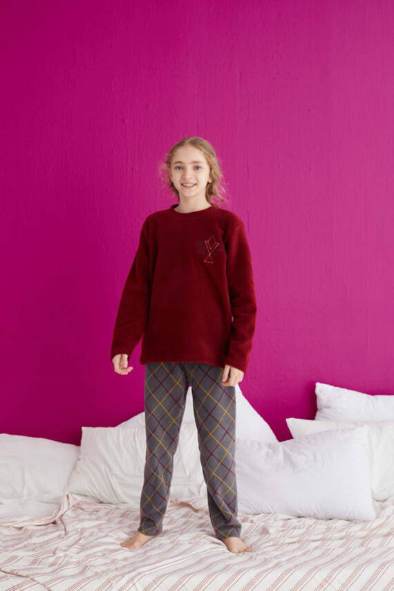 Kız Çocuk Bordo Pijama Takımı - 23932 - 2