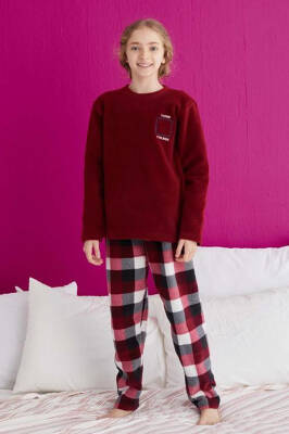 Kız Çocuk Bordo Pijama Takımı - 23934 